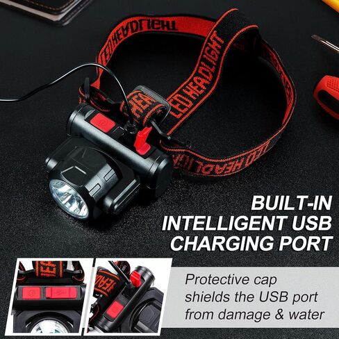 Jexree Headlamp Rechargeable 1500 Lumen LED USB Rechargeable Headlight w/Red Light IP65 Waterproof Head Lamp with Bright Flashlight Beam for Hiking & Outdoor Camping Gear, Black in Saudi Arabia