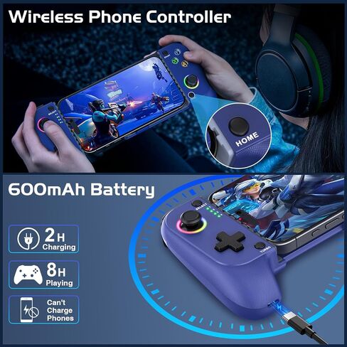 Mobile Gaming Controller for iPhone/Android,Wireless Phone Controller Support Phone Case, Hall Effect Game Controller with RGB for Xbox Game, for PlayStation,Cloud Gaming,Call of Duty,Steam Link -Blue in Saudi Arabia