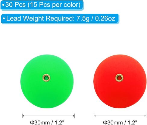 PATIKIL Fishing Bobber 24mm/0.9 Inch Dia, 30 Pack Slip Foam Floats Buoy Rig Stoppers for Crappie Trout Bass Fishing, Red,Green in Saudi Arabia