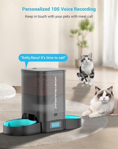 جهاز تغذية أوتوماتيكي للقطط سعة 3.5 لتر من HoneyGuaridan لقطتين، جهاز تغذية ذكي للحيوانات الأليفة مزود بتقنية WiFi 2.4 جيجا بايت مع وعاء من الفولاذ المقاوم للصدأ، وموزع للتحكم في التطبيق، ومصدر طاقة مزدوج، وحقيبة تجفيف باللون الأسود in Kuwait