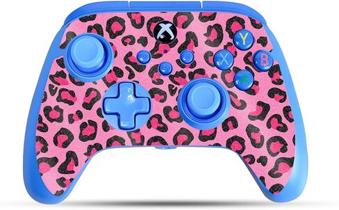 Glossy Glitter Gaming Skin Compatible with PowerA Xbox Series X|S Enhanced Wired Controller - Pink Leopard - Premium 3M Vinyl Protective Wrap Decal Cover | Crafted in The USA by MightySkins in Saudi Arabia
