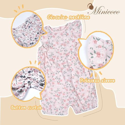 Baby Girls Ruffled Sleeve Rompers Toddler Girls Jumpsuits One-Piece Cotton Outfits in Kuwait