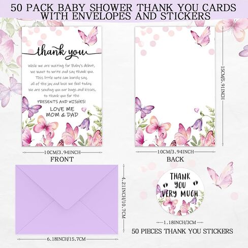 Chuangdi 50 Sets Baby Shower Thank You Cards with Envelopes and Sticker 50 Baby Shower Appreciation Greeting Cards Gratitude Gift for Guest(Star) in Saudi Arabia
