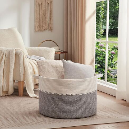 OIAHOMY 125L Extra Large Blanket Basket, 25" x 16", Jumbo Laundry Hamper, Cotton Rope Basket with Handles for Living Room,Baby Toy Storage Bins, Brown in Saudi Arabia