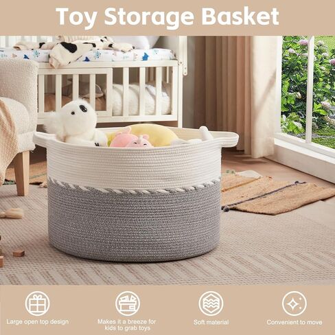 OIAHOMY 125L Extra Large Blanket Basket, 25" x 16", Jumbo Laundry Hamper, Cotton Rope Basket with Handles for Living Room,Baby Toy Storage Bins, Brown in Saudi Arabia