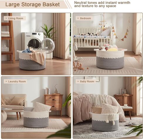 OIAHOMY 125L Extra Large Blanket Basket, 25" x 16", Jumbo Laundry Hamper, Cotton Rope Basket with Handles for Living Room,Baby Toy Storage Bins, Brown in Saudi Arabia
