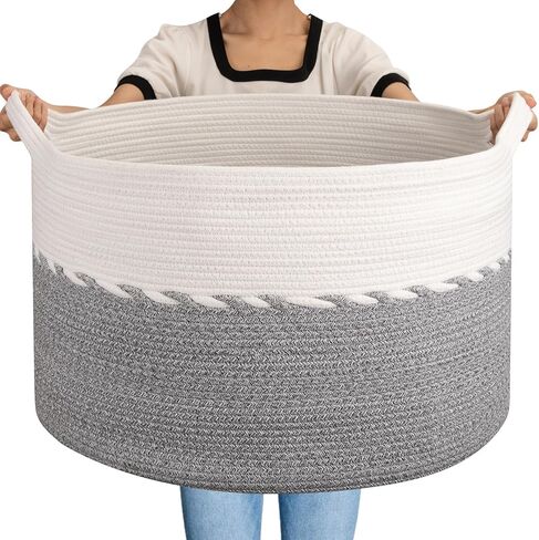 OIAHOMY 125L Extra Large Blanket Basket, 25" x 16", Jumbo Laundry Hamper, Cotton Rope Basket with Handles for Living Room,Baby Toy Storage Bins, Brown in Saudi Arabia