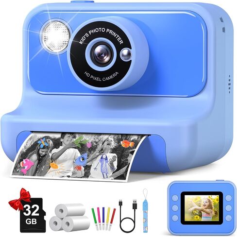 Kids Camera Instant Print, Christmas Birthday Gifts for Girls and Boys, Kids Camera 1080P HD Video Digital Camera, Toddler Toy for 3-12 Years Old, Black in Kuwait