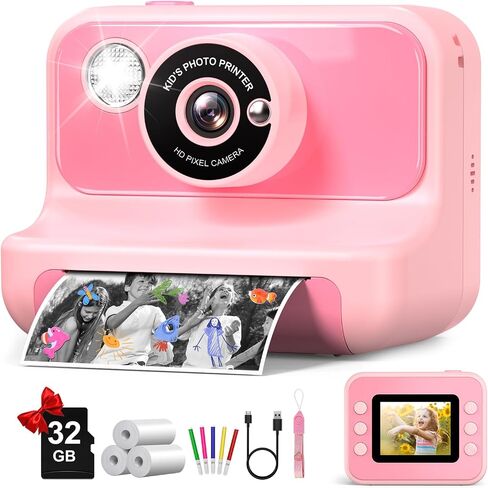 Kids Camera Instant Print, Christmas Birthday Gifts for Girls and Boys | Kids Camera 1080P HD Video Digital Toddler Camera Toy for 3 4 5 6 7 8 9 10 11 12 Years Old in Saudi Arabia