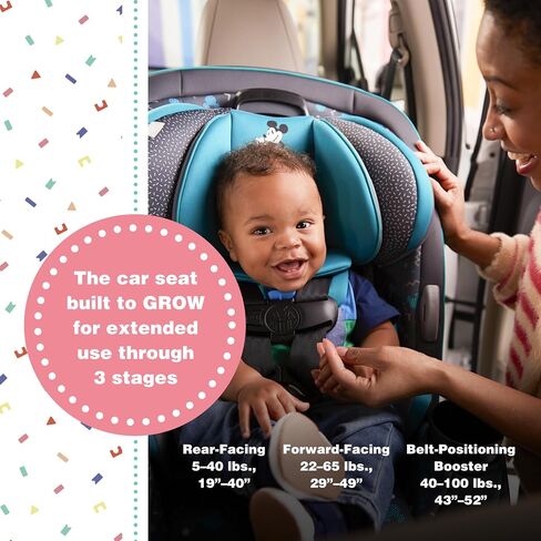 Disney Baby Grow and Go All-in-One Convertible Car Seat, Rear Facing Car Seat 5-40 pounds, Forward Facing Car Seat 30-65 pounds, Booster Car Seat 40-100 lbs, Minnie Charm in Saudi Arabia