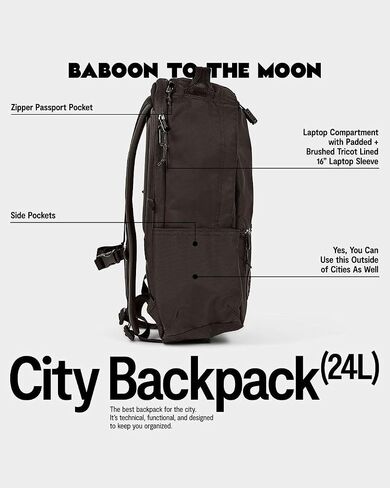 Baboon to the Moon City Backpack - in Black, Versatile, Water-Repellent, 16" Laptop-Friendly Backpack for Men and Women in Saudi Arabia