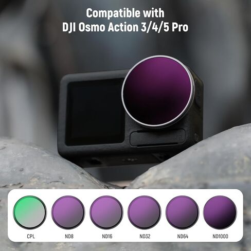 NEEWER ND Filter Set Compatible with DJI Osmo Action 3/4/5 Pro, 6 Pack ND8+ND16+ND32+ND64+ND1000+CPL Neutral Density Polarizing Action Camera Accessories, Multicoated HD Optical Glass, FL-A78 in Saudi Arabia