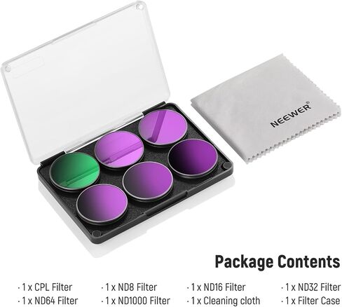 NEEWER ND Filter Set Compatible with DJI Osmo Action 3/4/5 Pro, 6 Pack ND8+ND16+ND32+ND64+ND1000+CPL Neutral Density Polarizing Action Camera Accessories, Multicoated HD Optical Glass, FL-A78 in Saudi Arabia