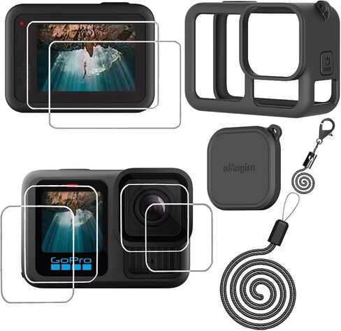 جراب واقٍ من السيليكون الأسود Hero13 واقي شاشة لحقيبة GoPro Hero 13 Black Hero13 أسود، واقي شاشة زجاجي غطاء مطاطي ناعم (أسود) in Kuwait