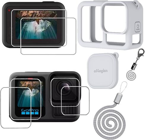 جراب واقٍ من السيليكون الأسود Hero13 واقي شاشة لحقيبة GoPro Hero 13 Black Hero13 أسود، واقي شاشة زجاجي غطاء مطاطي ناعم (أسود) in Kuwait