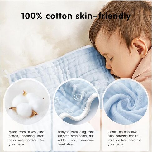 Muslin Burp Cloths 100% Cotton 20''x10'' Hand Washcloths for Baby, Super Soft and Absorbent 6 Layers Baby Burping Cloth for Boys Girls (Rainbow & Animals, 6 Pack) in Saudi Arabia