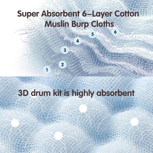 Muslin Burp Cloths 100% Cotton 20''x10'' Hand Washcloths for Baby, Super Soft and Absorbent 6 Layers Baby Burping Cloth for Boys Girls (Rainbow & Animals, 6 Pack) in Saudi Arabia