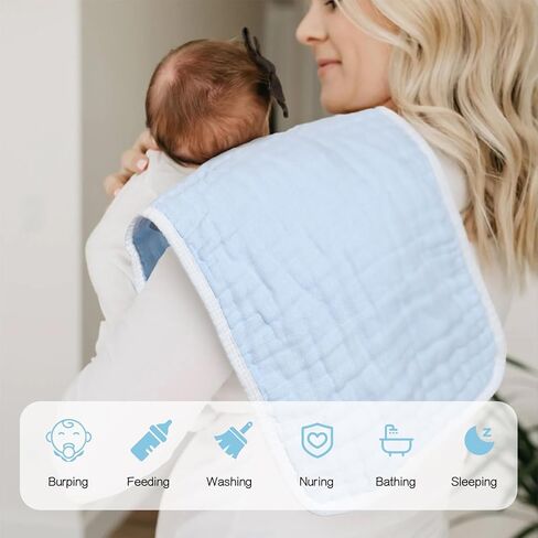 Muslin Burp Cloths 100% Cotton 20''x10'' Hand Washcloths for Baby, Super Soft and Absorbent 6 Layers Baby Burping Cloth for Boys Girls (Rainbow & Animals, 6 Pack) in Saudi Arabia