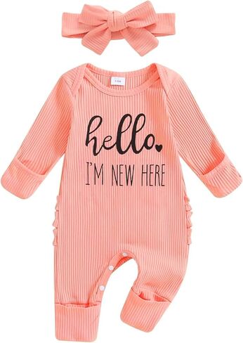 Yvowming Newborn Baby Girl Fall Winter Outfits Clothes Knit Romper Coming Home Outfit for Baby Girl in Kuwait