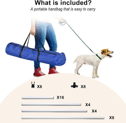 معدات تدريب القفز على خفة الحركة للكلاب: دورة قفزات رشاقة الكلاب مع قضبان قفز بارتفاع قابل للتعديل متضمنة حقيبة حمل - مجموعة تدريب على قفز الكلاب في الداخل والخارج (أصفر) in Kuwait