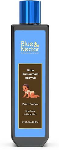 Blue Nectar Baby Oil with Pure Kumkumadi Oil for Glow & Hydration | Ayurvedic Baby Massage Oil for New Born | 100% Natural & Safe Baby Product for Delicate Skin (17 Herbs, 3.38 Fl Oz) in Kuwait
