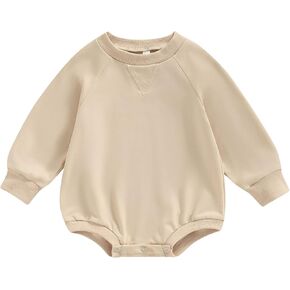 Newborn Baby Boy Girl Clothes Solid Color Sweatshirt Romper Oversized Long Sleeve Bubble Romper Bodysuit Fall Outfit