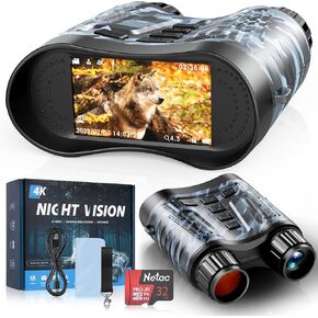 Night Vision Goggles, 4K Night Vision Binoculars 3.2" HD Display and 32GB TF Card, can Store Photo and Video, 7 Gear Night Vision, 8X Digital Zoom for Outdoor Enthusiasts and Wildlife Watching