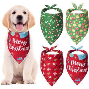 4Pcs Dog Bandana Christmas Kerchief Dog Christmas Scarf Christmas Dog Bandana Triangle Christmas Dog Bandana Snowman Cane Candy Christmas Tree Gifts Christmas Dog Costume Accessories (Large 25Inch)
