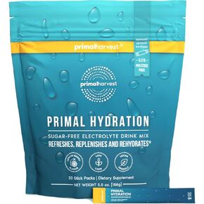 عبوات مسحوق الإلكتروليتات من Primal Harvest، الترطيب البدائي، عبوات سهلة الفتح، مزيج مشروبات الطاقة (توت الليمون، 30 عبوة) (حقيبة واحدة)