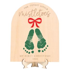 DIY Christmas Footprint or Handprint Art Sign, Baby's First Christmas Footprint Keepsake, Christmas Gift for Grandparents, DIY Mistletoes Footprint Sign (Christmas Footprint Keepsake)
