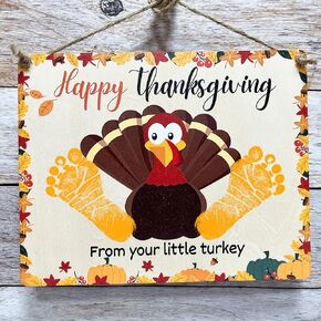 DIY Baby's First Thanksgiving Footprint Sign for Newborn, Fall Autumn Keepsake For New Baby, Holiday Milestone Cards for Girl, Boy, Ideal Baby Shower Gifts, New Mom Gifts (Happy Thanksgiving)