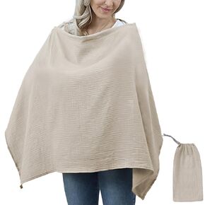 Muslin Nursing Cover for Breastfeeding Breathable 100% Cotton Breastfeeding Cover up with Rigid Hoop for Mother Arch Neckline Nursing Apron with Muslin Storage Bag Breastfeeding Essentials (Sun)