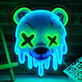 Ice Bear Neon Sign, Cool Bear Led Sign for Wall Decor Usb Powered Adjustable Brightness Anime Bear Led Light for Bedroom Bar Pub Party Man Cave Decor, Unique Gift for Teenage Boys in Saudi Arabia
