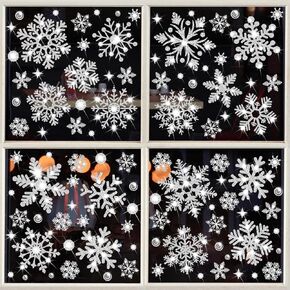 Glitter Snowflake Window Stickers for Christmas Window Decoration,147PCS Christmas Sparkling Snowflake Window Clings Winter Wonderland Decorations for Home Christmas Party