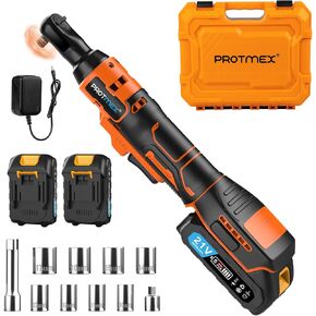 3/8'' Cordless Ratchet Wrench, 60FT-LBS (80N.m) Electric Ratchet with 21V 2 X 2.0Ah Battery, 400 RPM Chargeable Power Ratchet Driver Set with 8 Sockets,1/4 Adaptor, 3" Extension Bar