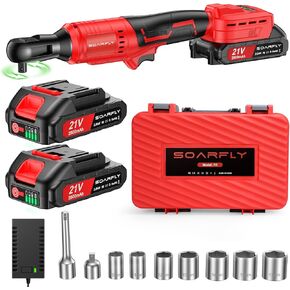 Cordless Electric Ratchet Wrench Set 3/8", Upgraded 60 Ft-lbs 21V Powerful Ratchet Tool Kit, With LED Light Cordless Ratchet,Variable Speed,7 Sockets, 3" Extension Bar, 1/4" Adapter, 2*2000mAh Battery