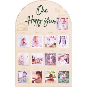 Wood One Happy Camper Monthly Photo Board - Camping 1st Birthday Decorations, My First Year Milestone Board, 12 Months Photo Display, 1St Birthday Wood Photo Board