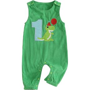 Lamuusaa Toddler Baby Boy Birthday Outfit Sleeveless One Embroidery Birthday Romper Corduroy Jumspuit Cake Smash Outfits