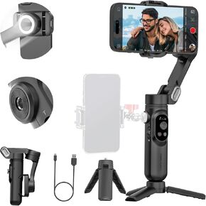 Handheld 3-axis Gimbal Stabilizer for iPhone&Android Smartphone Gimbal Anti-Shake w/ 1/4 Thread,RGB Magnetic Light,AI Tracking Phone Gimbal for Vlogging for TikTok,YouTube-Smart X Kit Black