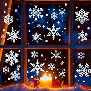 6 Sheets Large Snowflake Window Clings Hand Painted Style Large Snowflake Christmas Window Decals Stickers Winter Xmas Window Decorations