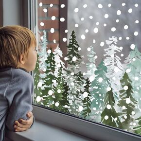 Christmas Window Stickers for Glass Windows Watercolor Winter Trees Window Decals Christmas Window Decorations for Glass Party Supplies​ 4 Sheets