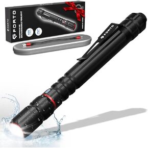 FORTO Rechargeable Pen Light Flashlight, 350 Lumens Handheld Small Pocket Flashlights with Clips, IPX7 Water-Resistant, 3 Light Modes