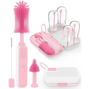 Electric Baby Bottle Brush Cleaner - Baby Bottle Brush Travel Essential, Safe BPA-Free Silicone, One Button 360° Efficient Cleaning, Long-Lasting 2000 mAh Battery, Storage Box for Travel Outdoor