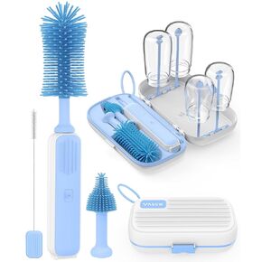 Electric Baby Bottle Brush Cleaner - Baby Bottle Brush Travel Essential, Safe BPA-Free Silicone, One Button 360° Efficient Cleaning, Long-Lasting 2000 mAh Battery, Storage Box for Travel Outdoor