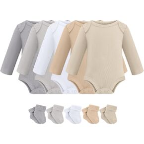 5 Pack Preemie Long Sleeve Bodysuit Preemie Layette Set Preemie Bodysuit Socks Set for Preemie Boys Girls NICU Gift