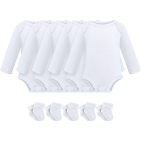 Glitopper 5 Pack Preemie Long Sleeve Bodysuit Preemie Layette Set Bodysuit Socks Set for Boys Girls NICU Gift in Kuwait