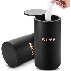 Refillable Wet Wipes Dispenser Disinfecting Wipe Container with Magnetic Lid Stylish Decorative Bamboo Wipe Holder for Bathroom Kitchen Countertop Home Office Storage Cleaning (Black)