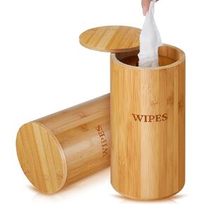 Refillable Wet Wipes Dispenser Disinfecting Wipe Container with Magnetic Lid Stylish Decorative Bamboo Wipe Holder for Bathroom Kitchen Countertop Home Office Storage Cleaning (Black)