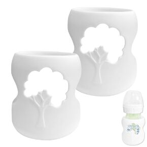 Beaby Glass Bottle Silicon Sleeves Compatible with Dr. Brown's Natural Flow Options+ Wide Neck Glass Baby Bottles (9 oz, White, 2 Pack)