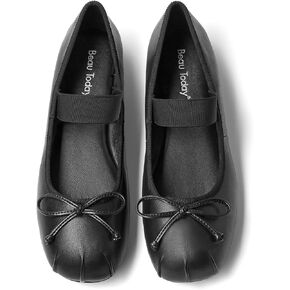 BEAU TODAY Ballet Flats for Women, Mary Jane Shoes Women, Leather Flats for Women, Comfortable Slip-on Flat Shoes, Casual Dressy Mary Jane Flats Shoes with Bow
